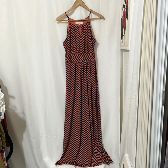 Loft Orange with Blue Striped Halter Maxi Dress a307 - Picture 1 of 6